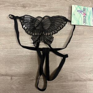 vintage Y2K black butterfly crotchless g-string panties size medium NEW